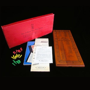 Vintage Drueke CRIBBAGEMASTER 3-Track, Model No. 1950 Wooden Cribbage Board, Original Box & Instructions, USA Made