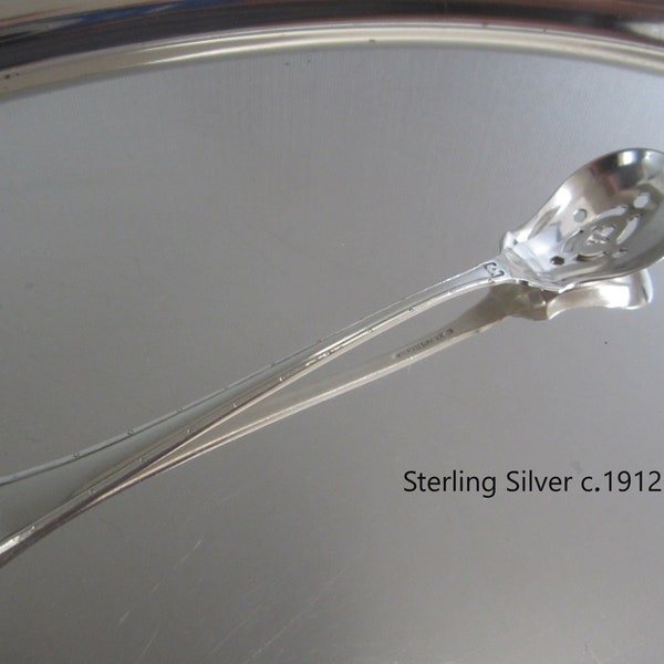 Wallace R.W.&S. Sterling Carmel Olive Spoon with Slotted Bowl • Antique 1912 5 7/8" Long, No Mono Silver 925 • Old Stag's Head Mark • CT USA