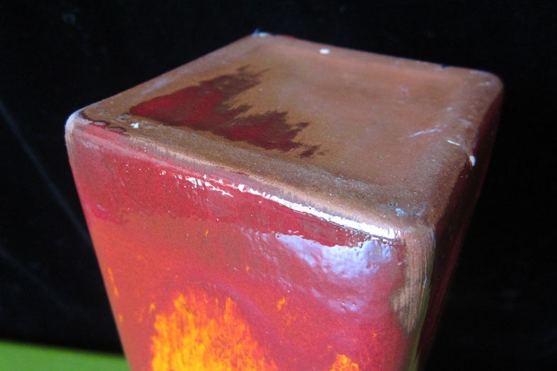 9.5 Fat Lava Vase by Kreutz Keramic Vintage Burnt Orange Red & Black Square Geometric West German MidCentury Decorative Art Pottery image 6