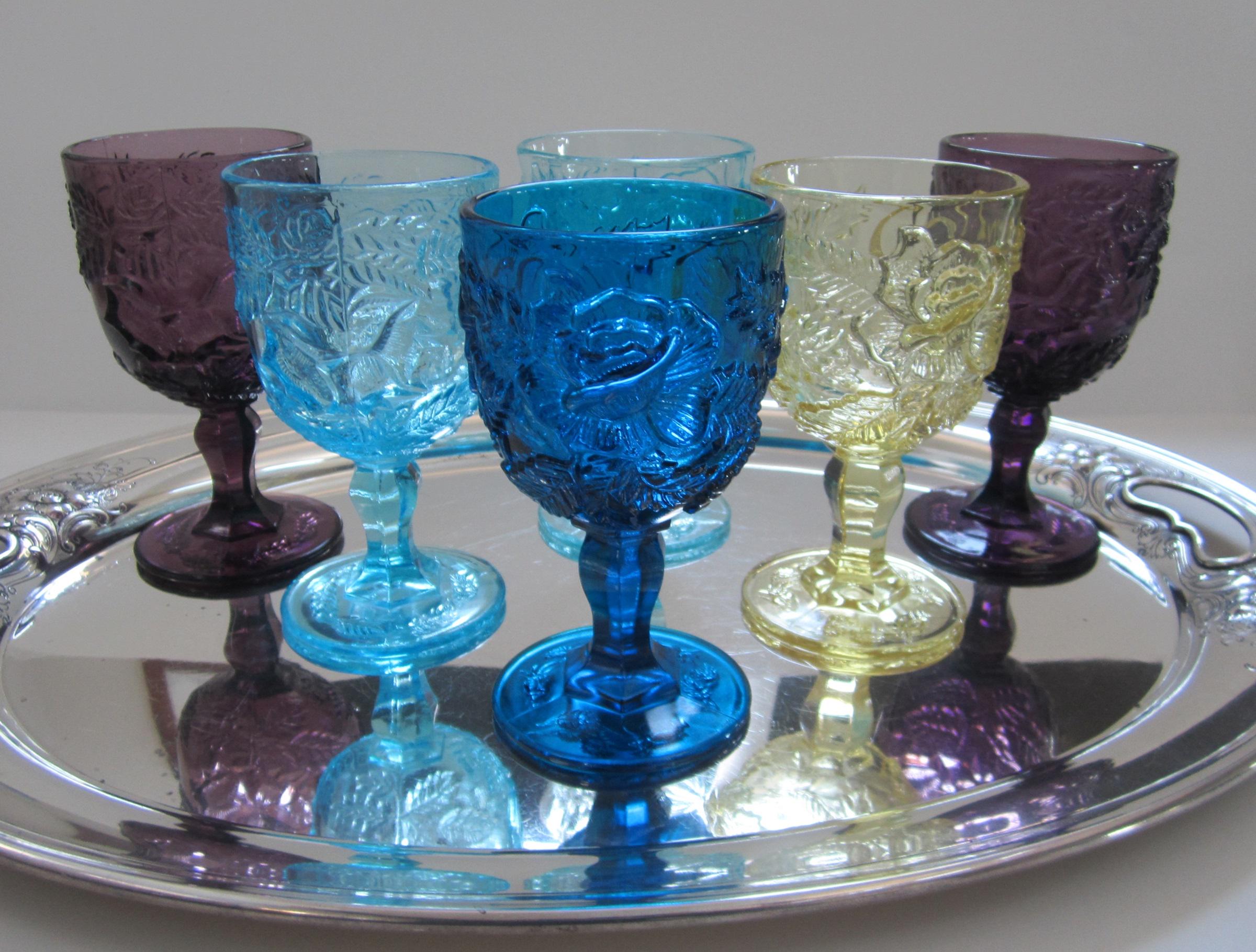 Vintage Wild Rose Water Goblet: Pressed Glass, Madonna Inn Style