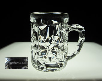 16 Oz Tiffany & Co. Rock Cut Crystal Beer Mug • Vintage 1988 Signed Handled Clear Textured Pint Ale Glass • Crafted in Germany