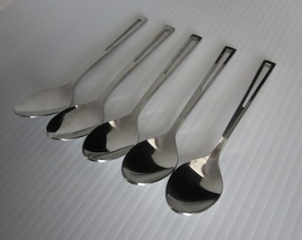 5-Pc Aperto Demitasse Spoon Supreme Cutlery by Towle Silver • Vintage 1982 4 1/2" Espresso/Jelly/Sugar Spoons • Cutout Glossy Handle • Japan