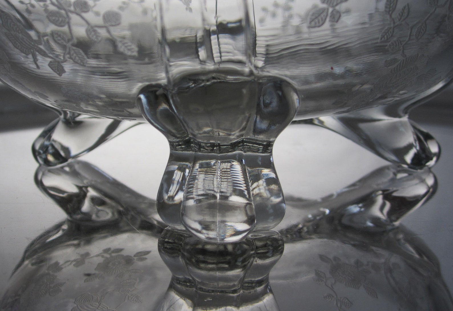 Vintage Cambridge Rose Point Crystal Bowl: Footed Floral Etched ...