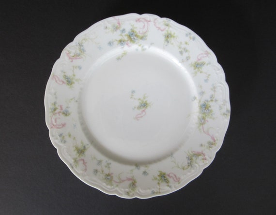 4-pc Antique Haviland Limoges Dinner Plates, Blue Flowers Pink
