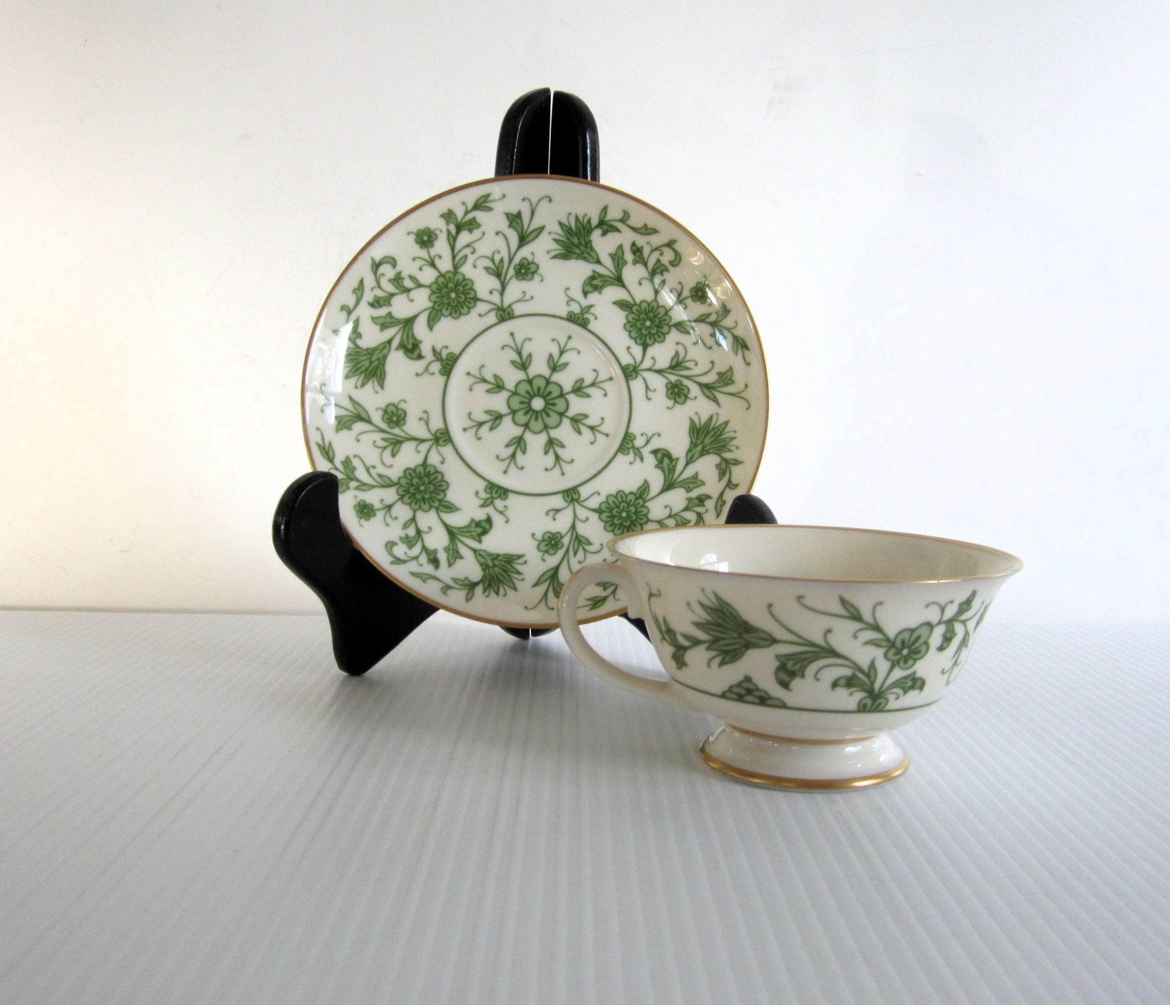 2-sets Franciscan Lorraine Green Cup and Saucer: Vintage Gold