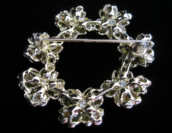 Peridot & Pearl Brooch Circular Floral Ring Goldt… - image 8