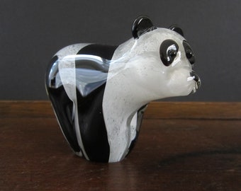 Panda Bear Paperweight Art Glass by Dynasty Gallery S.F CA • Vintage Hand Fused Collectible Standing Pose • Black & White • Crafted in China