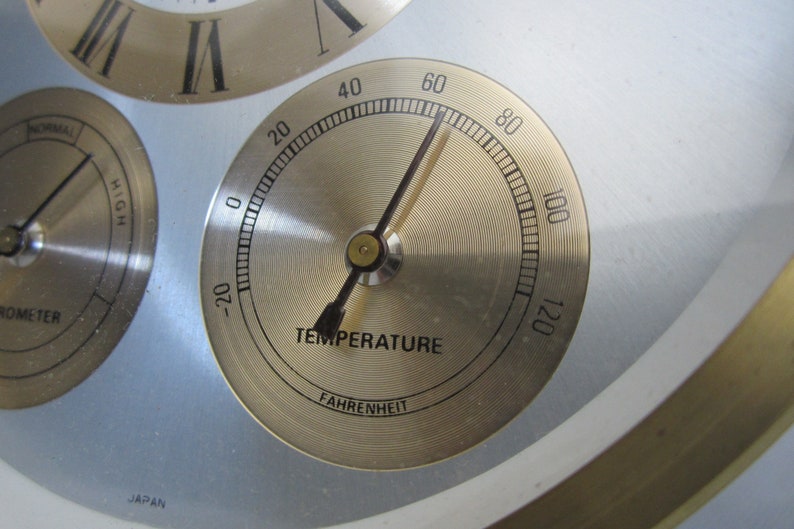 Bulova Weather Station Alarm Clock Brass Windup Temperature Etsy