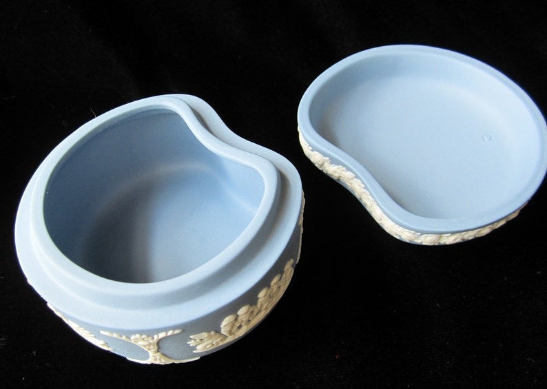 Jasperware Box Wedgwood Blue Bean Shape Trinket Jewelry Etsy