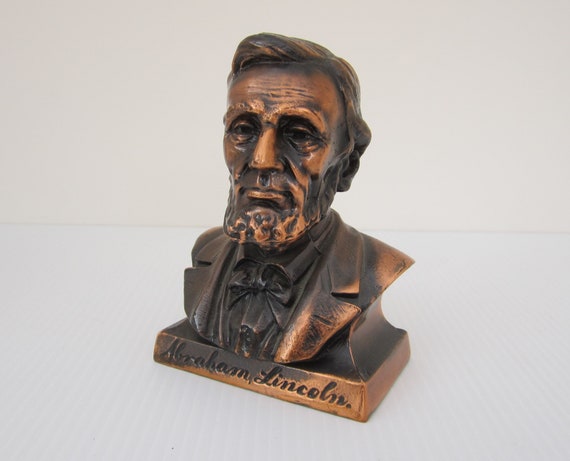 Vintage Abraham Lincoln Cast Metal Bust Still Bank Silver 