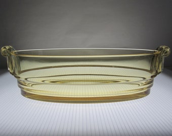 12" Fostoria Line 2443 Oval Bowl Amber Topaz Scroll • Vintage 1931 Art Deco Streamline Moderne Sleek Style • Blown Glass, Crafted in WV, USA