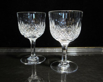 2-Pc Normandy Claret Wine Glass by Thomas Webb • Vintage 1950s Signed Criss-Cross Cut Crystal 4 3/4" Coupe Goblets Crafted in England NICE!