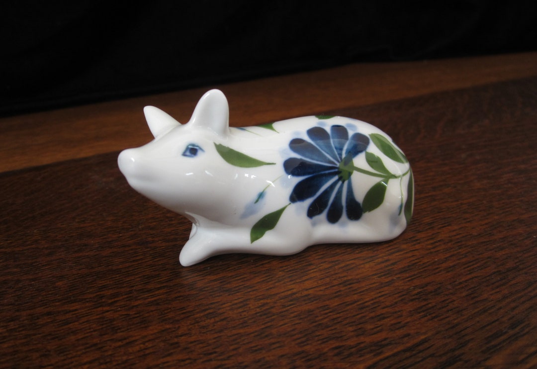 Vintage Dansk Pig Figurine: Sage Song Floral Porcelain, Niels