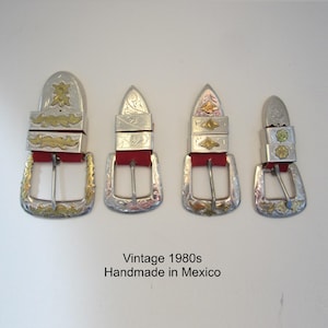 Vintage 4-piece Belt Buckle Set, Hand Engraved Silver With  display picture 2