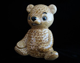 Teddy Bear Coin Bank Vintage Goebel W. German Handpainted Textured Ceramic Cute Child&#39;s Collectible Money Bank