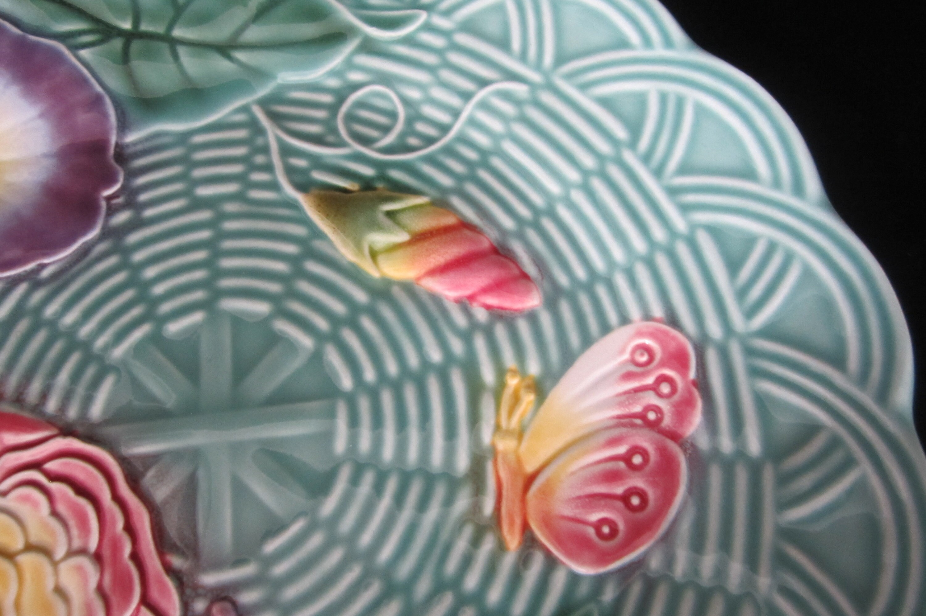 2-pc Geneviève Lethu Floral Salad Plate Set • Vintage Teal