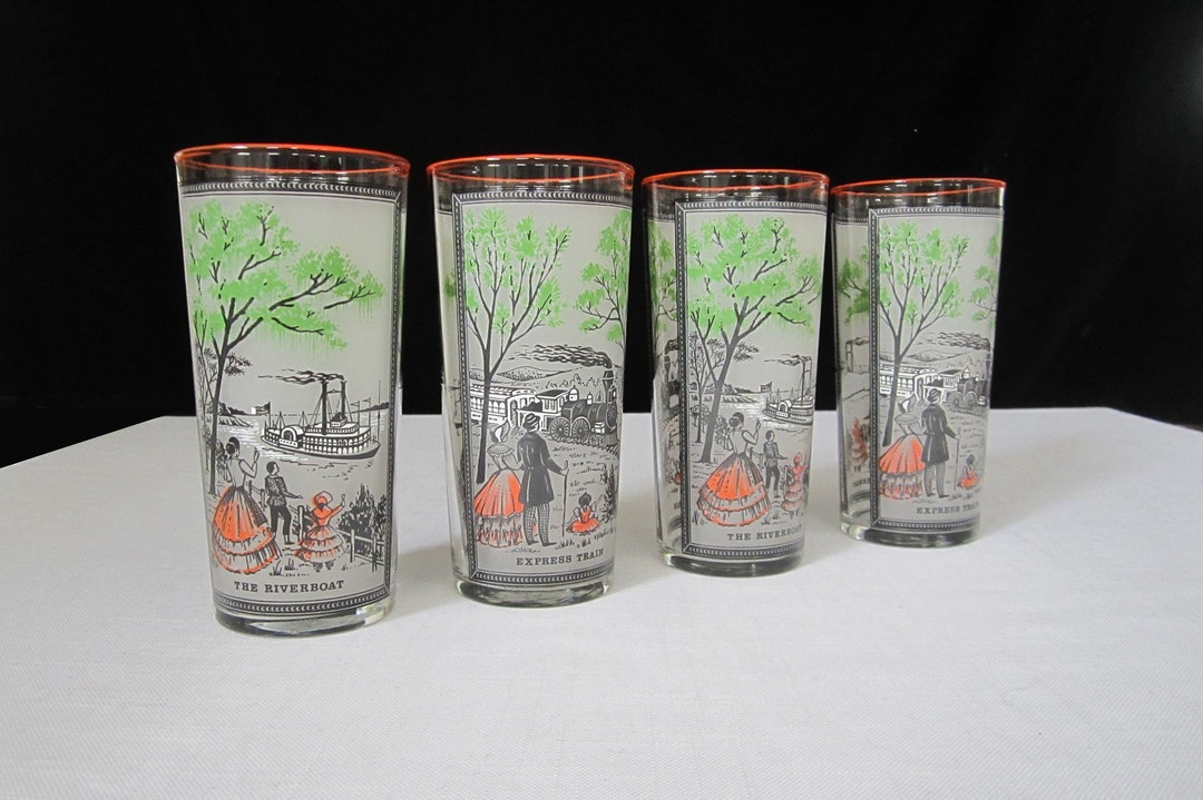 4pc 16 Oz Currier & Ives Cooler Drinking Glasses, Libbey Classic
