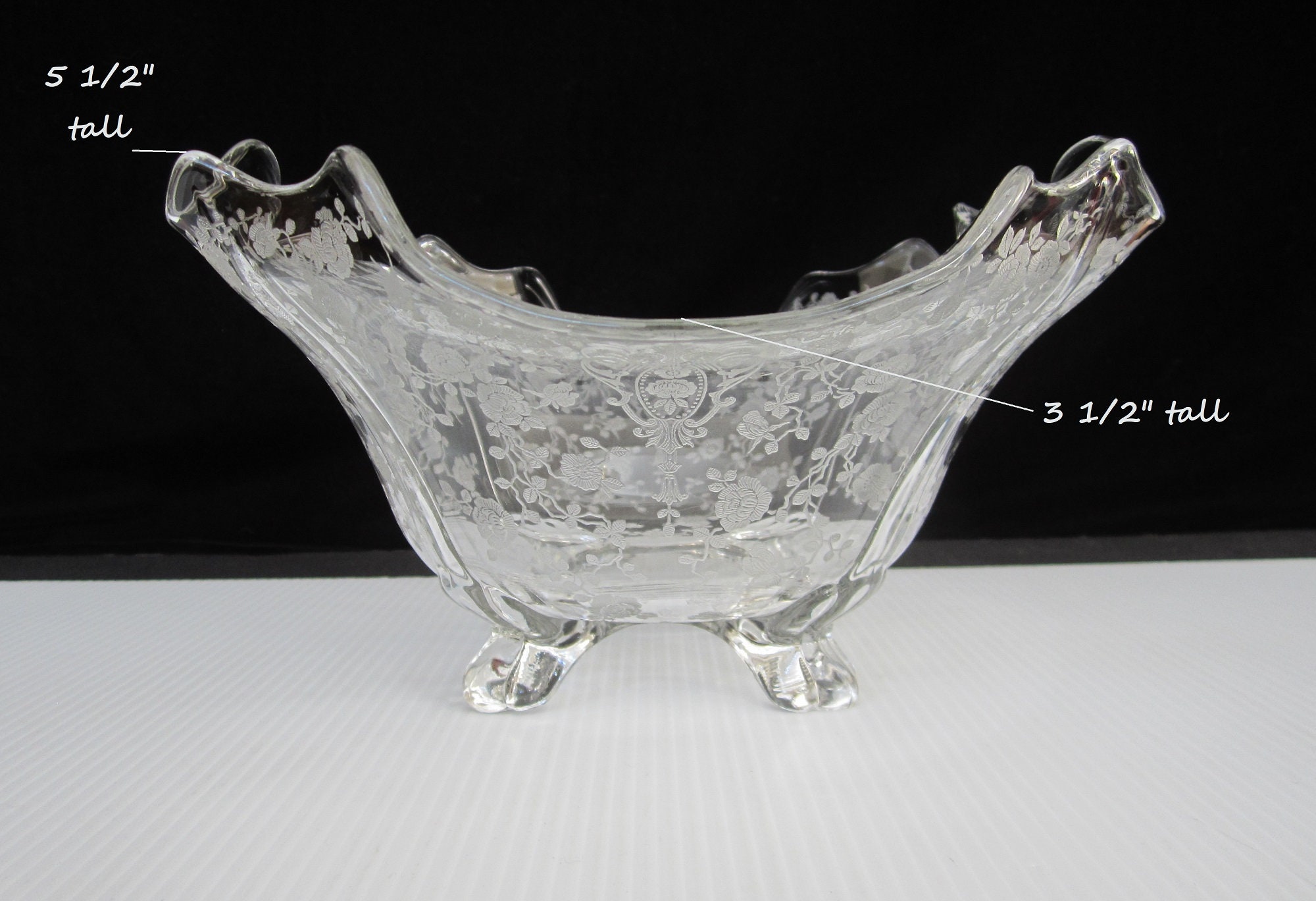 Vintage Cambridge Rose Point Crystal Bowl: Footed Floral Etched ...