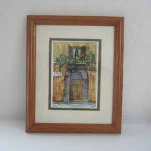 9x11 Ricci Original Signed Watercolor &quot;Roma&quot; Piazza Navona • Vintage 1998 Door and Balcony Window & Flowers • Framed and Matted, Glass Cover