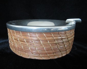 Pine Needle Ashtray Coiled Basket • Vintage Handmade Tightly Woven Natural Pine Straw Unique Smoking Accessory • Home Bar Nice Earthy Scent!