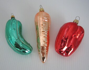 Vintage Glass Vegetable Christmas Ornament Set • West German & Columbian