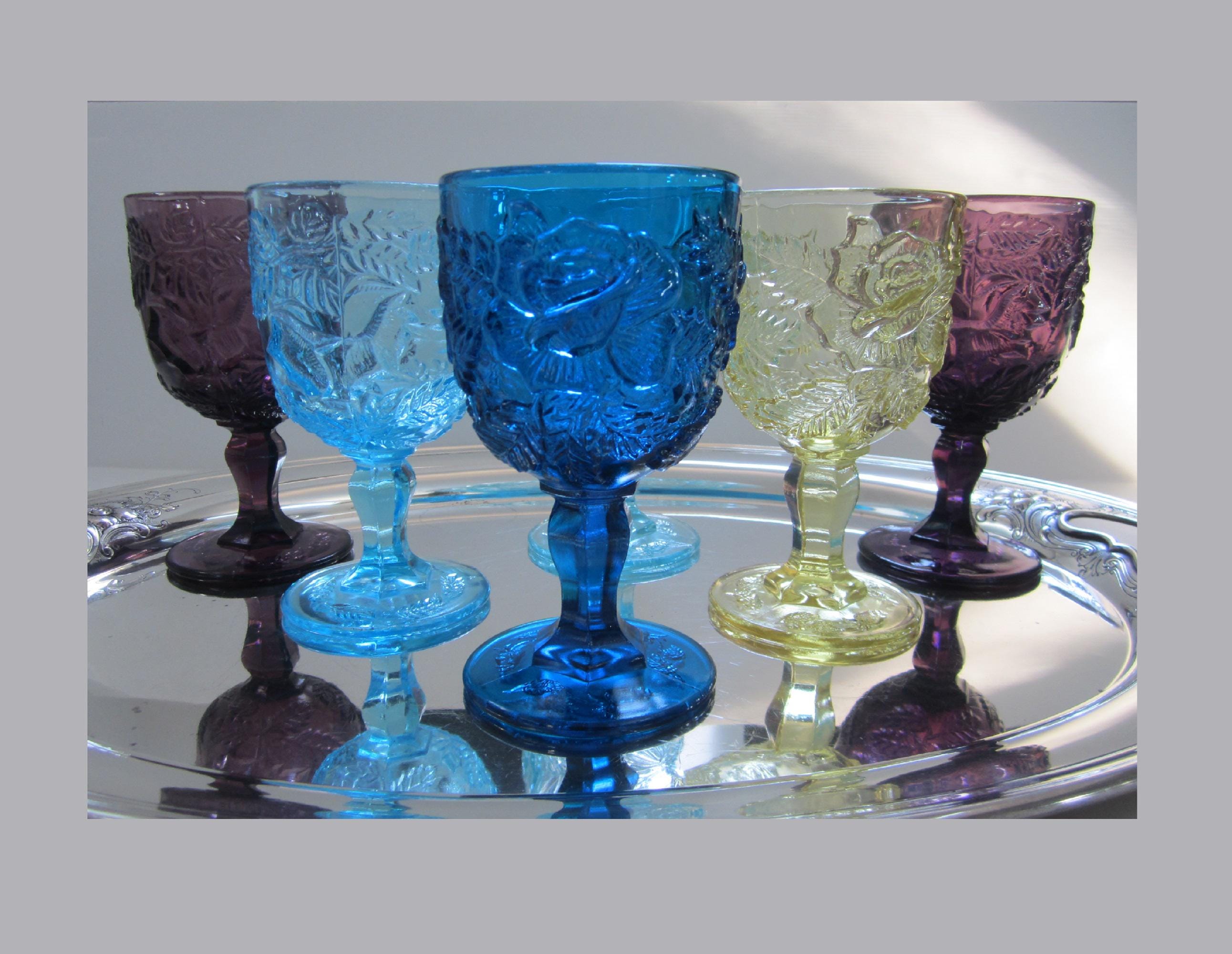 Vintage Wild Rose Water Goblet: Pressed Glass, Madonna Inn Style