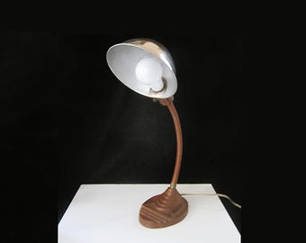 Art Deco Eagle Gooseneck Desk Lamp: 1930s Industrial Table Light with Chrome Shade