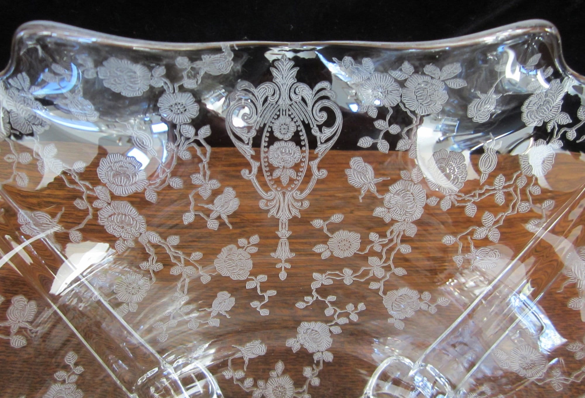 Vintage Cambridge Rose Point Crystal Bowl: Footed Floral Etched ...