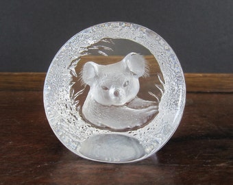 Mats Jonasson Koala Bear Paperweight • Vintage Signature Collection #9175 • Signed Art Glass Scandinavian Sculpture • Original Label. Sweden