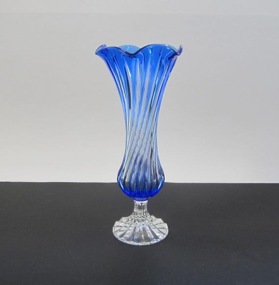Vintage Cristal D'arques Blue Cut to Clear Vase: 24% Lead Crystal
