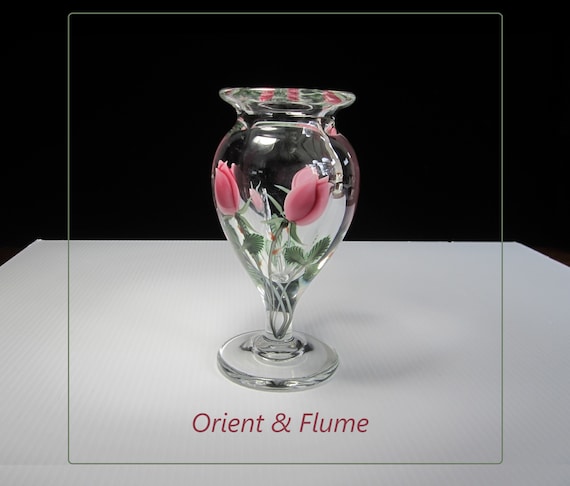 Orient & Flume Art Glass Vase: Vintage Pink Rosebuds Paperweight