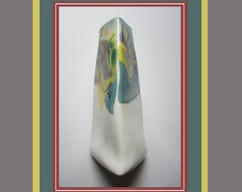 9” Madeline Kaczmarczyk Flower Vase Hand Crafted Ceramic • Modern Abstract Geometric Slab Form Vivid Contrasting Colors • Made in MI, USA