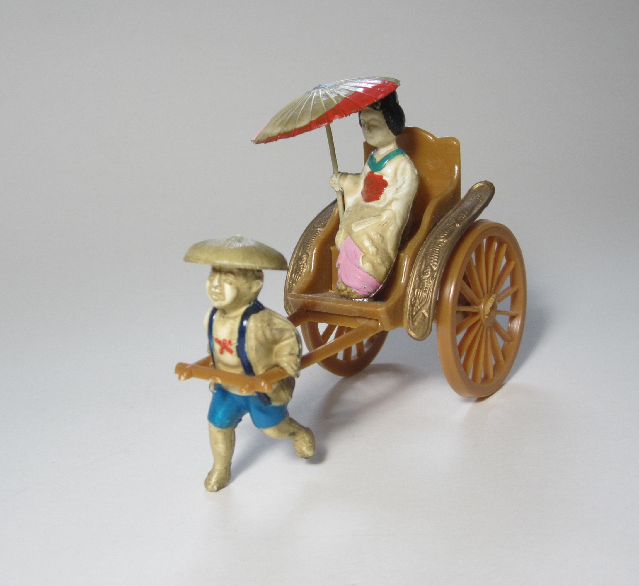 Vintage Japanese Celluloid Rickshaw Figurines: Geisha With