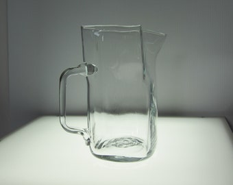 40 Oz Blenko Square Pitcher #8410L Clear Crystal Design by Don Shepherd • Vintage 1984 Modern Hand Blown Pinched Art Glass • W Virginia, USA