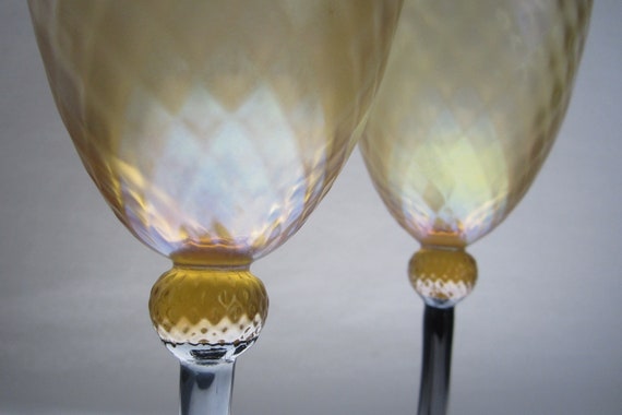 Tall Diamond Stemmed Water Glasses - Strini Art Glass
