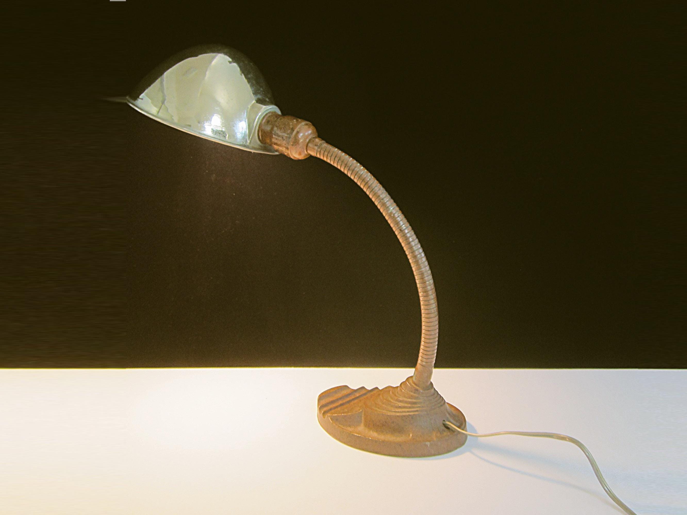 Art Deco Eagle Gooseneck Desk Lamp: 1930s Industrial Table Light