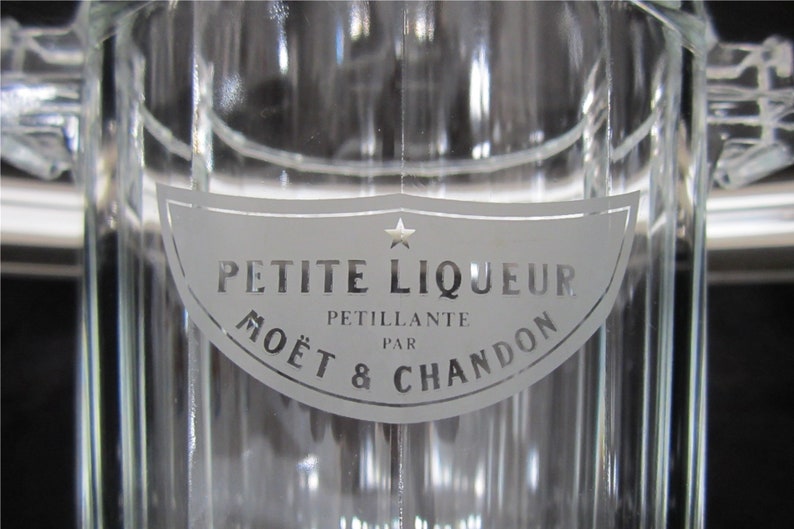 Moët & Chandon Petite Liqueur Ice Bucket Clear Glass Bold Panel Design, Lug Handles Vintage 80s French Sparkling Champagne Logo Italy image 4