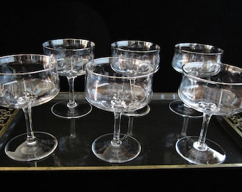 6-Pc Lenox Wildflower Champagne Glass or Tall Sherbet Set, Vintage Elegant Modern Cut Floral, Platinum Trim, 8-Sided Sculpted Stem USA