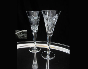 CHOICE Waterford Millennium Series Crystal Champagne Flute • Vintage 21st Century Special Ed. • 9 1/4" Tall Cut • PEACE, HAPPINESS, Italy