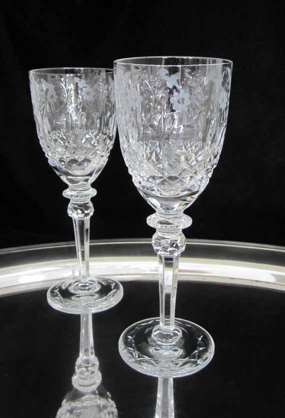Vintage Rogaska Gallia Crystal Wine Glasses: Floral Cut, 24% PBO