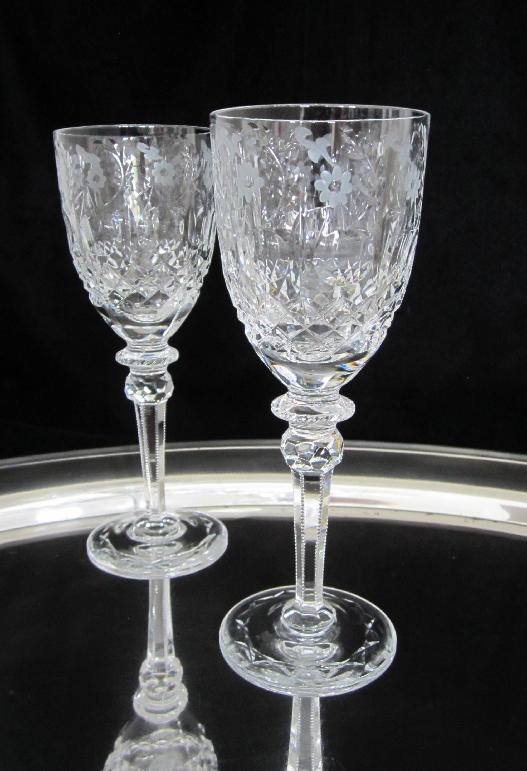 Vintage Rogaska Gallia Crystal Wine Glasses: Floral Cut, 24% PBO