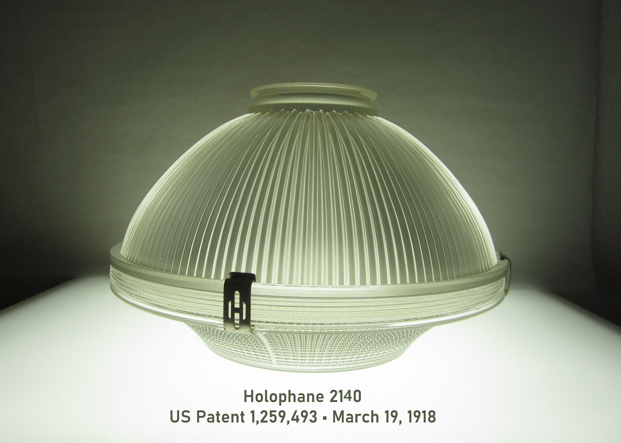 14" Holophane 2140 2-Piece Light Shade Pendant Prismatic Glass • Vintage 1918 Signed Patent 1,259,493 Industrial Engineered Lighting • USA