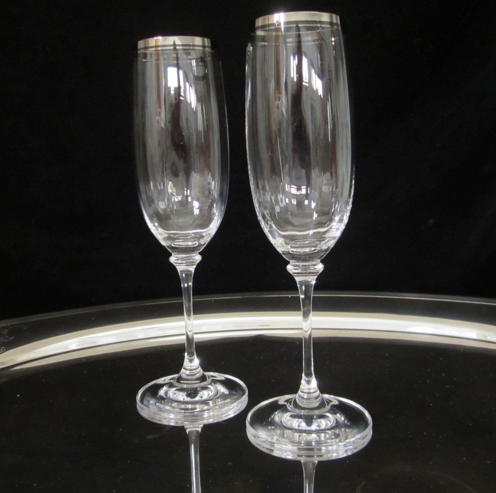 2Pc Mikasa Champagne Flute Stephanie Platinum Ribbed Optic Etsy