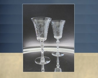 2-6 Pc Rembrandt Water Goblet by Rock Sharpe • Vintage 1937 Elegant Cut Crystal Optic Bowl Hexagon Stem 2008 • Gray & Polished Floral Dots