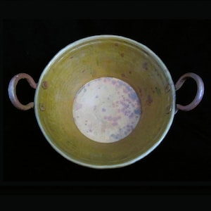 Vintage Hammered Copper Jam Pot • Riveted Loop Handles, Decorative Base