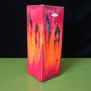9.5 Fat Lava Vase by Kreutz Keramic Vintage Burnt Orange Red & Black Square Geometric West German MidCentury Decorative Art Pottery image 9
