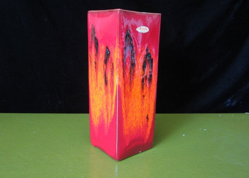 9.5 Fat Lava Vase by Kreutz Keramic Vintage Burnt Orange Red & Black Square Geometric West German MidCentury Decorative Art Pottery image 9