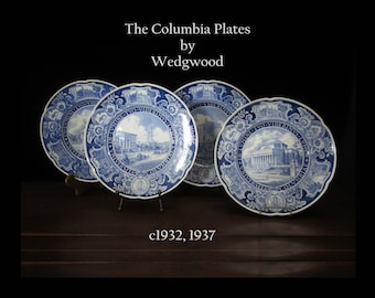 CHOICE Wedgwood Columbia University Dinner Plates • Vintage 1932 Blue & White Transferware - Barnard, Library, Physicians Surgeons • England