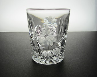 4-Pc Antique ABP Tumbler 8-Oz Floral Whiskey Glass • Vintage 1910+ Brilliant Flower Period Pressed Cut Acid Polished Contoured • Hoare? USA