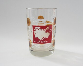Antique Biedermeier Friendship Glass: Etched Floral Music Motif, Amber & Ruby Flashed